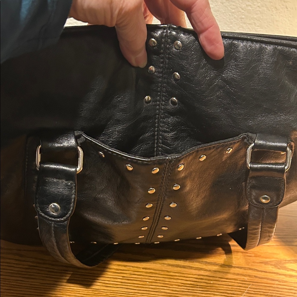 Black Studded Leather Tote - Picture 12 of 12